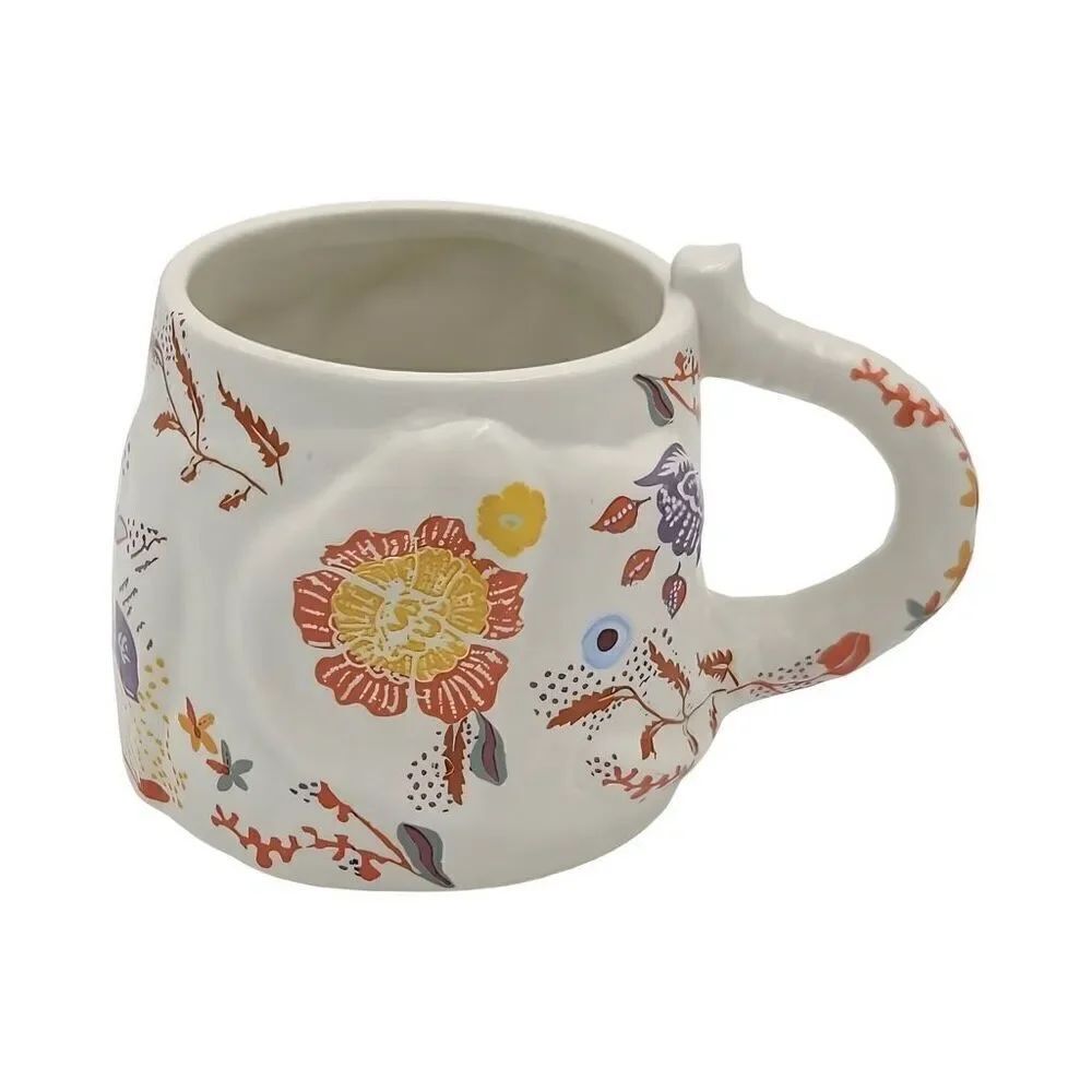Anthropologie Marisol Elephant Floral Stoneware Mug
